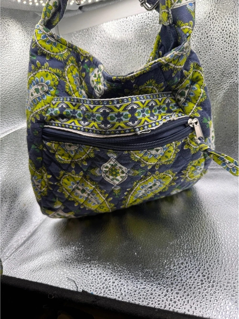 Vera Bradley Quilted Crossbody Bag in Blue and Green Paisley Print